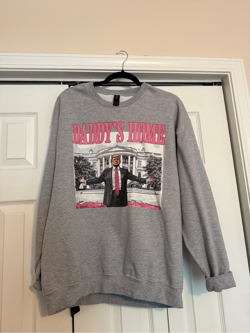 Gildan Gray Crewneck Sweatshirt with Pink Graphic